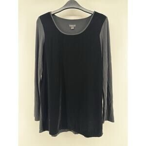 J Jill Wearever Black Velvet Front Shirt Pleated Back Size XS Long Sleeve